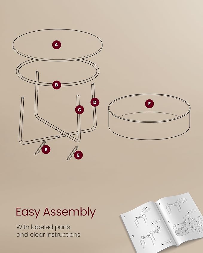 VASAGLE LILEA Collection - Coffee Table with Storage, Round Center Table for Living Room with Fabric Basket, Modern Style, Metal Frame, Matte White and Camel Brown ULCT244W10