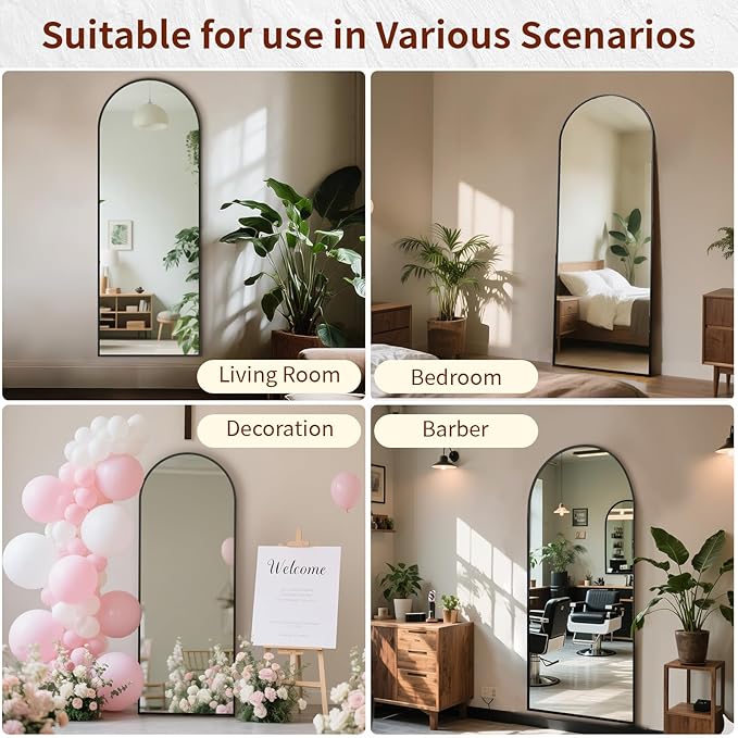 56" x 21" Arch Full Length Mirror - Floor Full Body Mirror with Aluminum Frame - Standing, Leaning or Hanging, for Bedroom, Living Room, Black