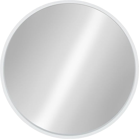 Kate and Laurel Travis Round Wood Wall Mirror, 21.6" Diameter, White, Modern Wall Décor Accent