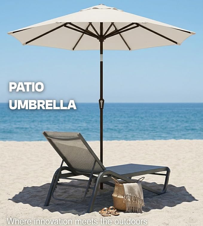 PatioKingdom Auto-Tilt 9FT Patio Umbrella Outdoor with 8 Sturdy Fiberglass Ribs,Market Table Umbrella for Pool,Backyard,Deck and Garden