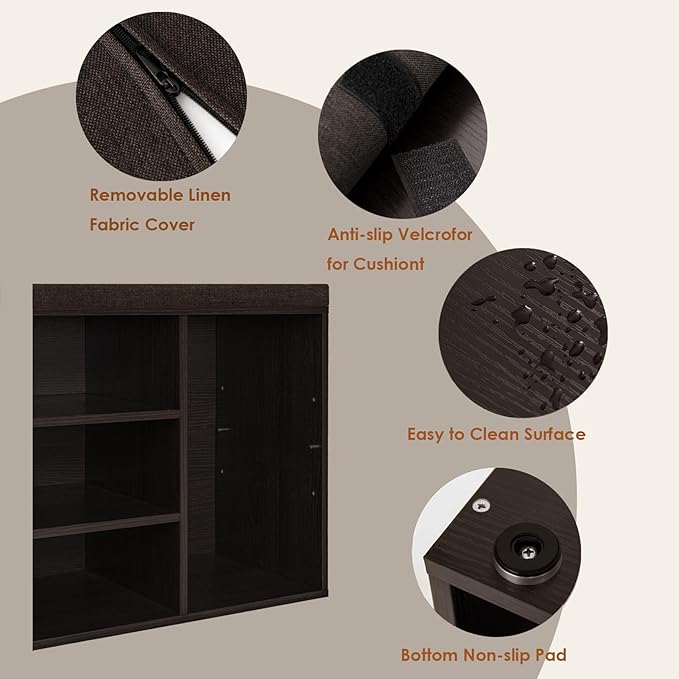 DINZI LVJ Shoe Storage Bench with Cushion, Cubby Shoe Rack with 12 Cubbies, Adjustable Shelves, Multifunctional Shoe Organizer Bench for Entryway, Mudroom, Hallway, Closet and Garage, Espresso