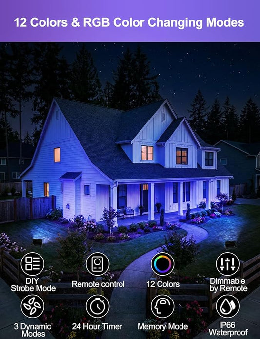 HEKEE RGB Led Flood Light 50W, Outdoor Color Changing DIY Customized Strobe Mode, Stage Landscape Lighting,Floodlights 12 Colors & 4 Modes, Remote Control Included, Timing IP66 Waterproof (2 Pack)