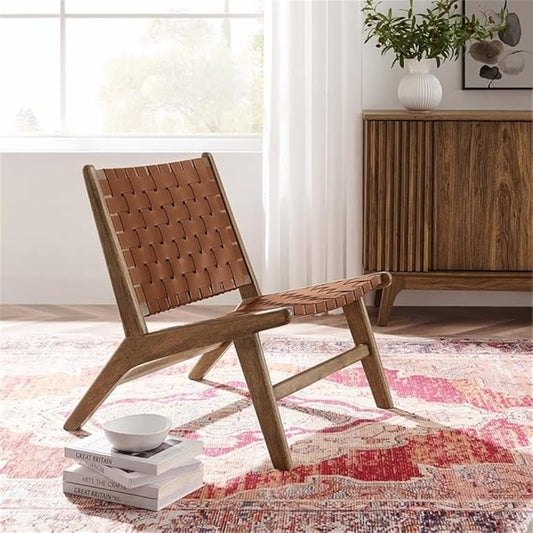 Modway Saoirse Faux Leather Wood Accent Lounge Chair in Walnut Brown