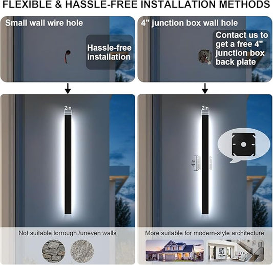 Modern Outdoor Wall Lights, 92.5In Long Black Long Outdoor Wall Sconce Light, 2700-6500K Dimmable Waterproof Wall Mounted Linear Outside Wall Lights for House, Garage, Exterior