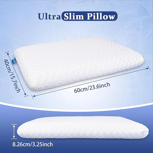 SofGlowly Thin Flat Pillow for Sleeping – 3.25" Ultra Slim Cooling Memory Foam Pillow for Stomach & Back Sleepers, Low Profile Neck Alignment Design with Soft Washable Cover,Supportive & Comfortable