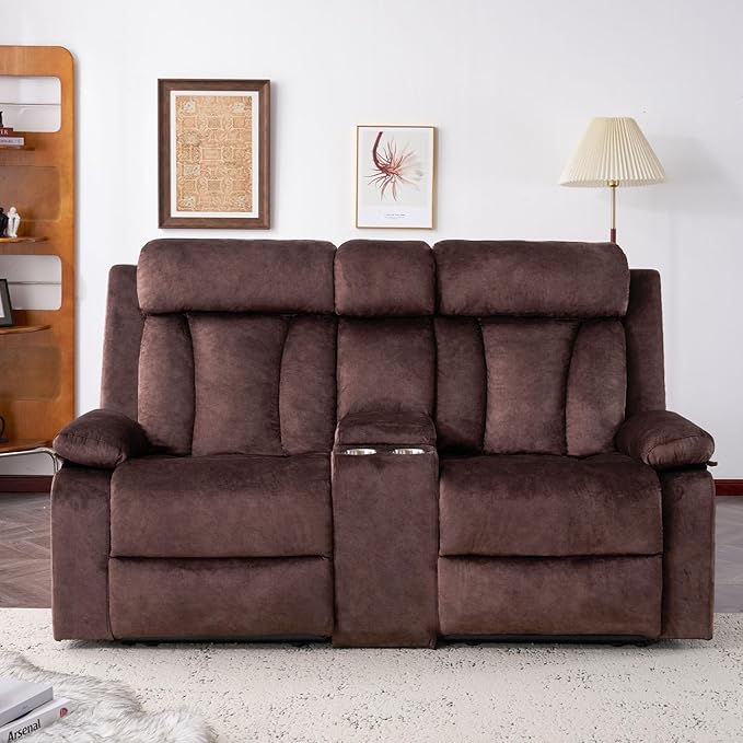 Power Loveseat Recliner Sofa with Heat and Massage, Double Recliner Loveseat with Console, RV Recliners-Wall Hugger Reclining Couch with USB & Type C for Living Room, RV,Home Theater | Heat and Massage, Console, USB & Type C