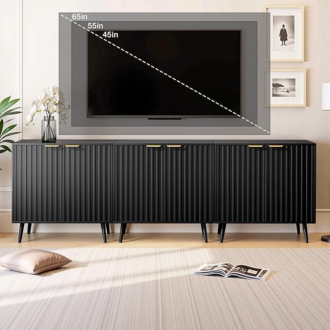 Fluted Buffet Cabinet Sideboard, Storage Cabinet, Modern Accent Cabinet Console Table for Entryway, Living Room, Black
