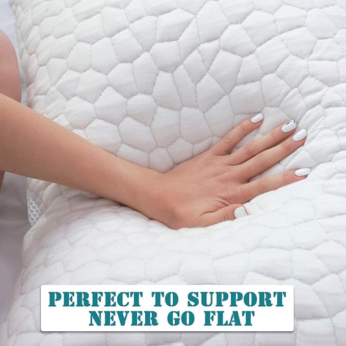 Shredded Memory Foam Pillows 2 Pack, Rayon Derived from Bamboo Pillow Queen Size Set of 2, Cooling Gel Pillows for Sleeping, Adjustable Pillow for Side Stomach and Back Sleepers with Washable Cover
