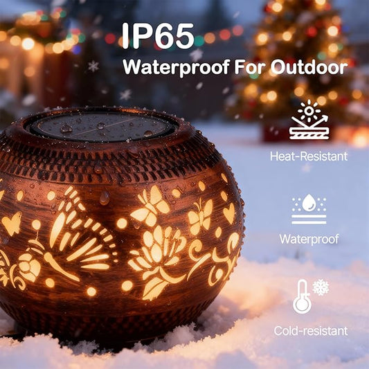Butterfly Solar Lantern Outdoor Patio Decor, 2 Pack Retro Metal Waterproof Garden Decor Solar Table Light, Birthday Gifts for Women Mom Grandma ,Yard Porch Garden Balcony Decorations