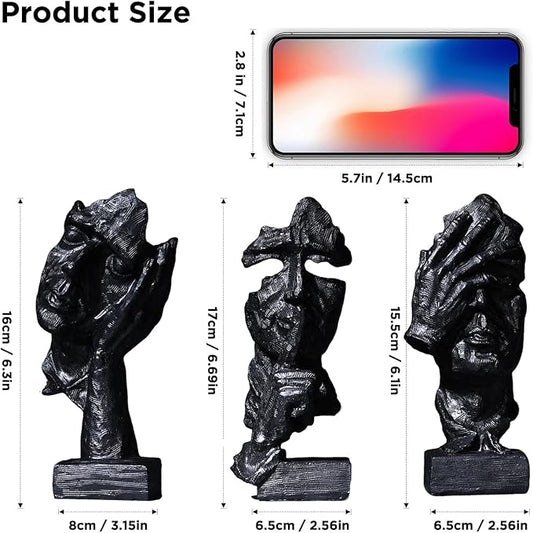 3 Pcs Thinker Statue, Silence is Black Abstract Art Figurine, Modern Home Resin Decorative Objects Decor for Home Office Bookshelf Desktop,No Hear No See No Speak Knick Knacks