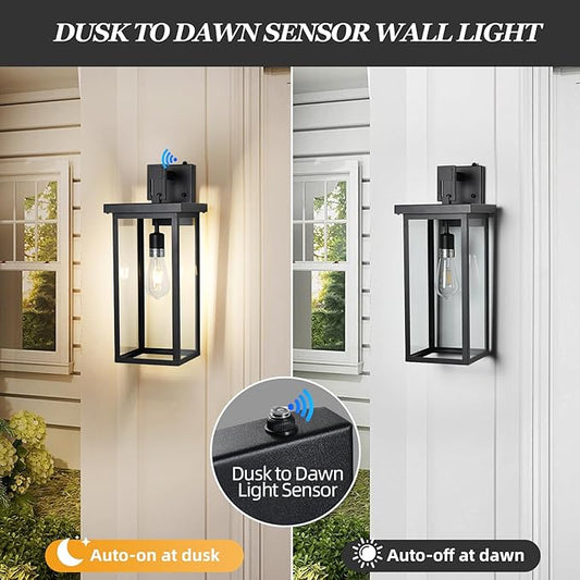 Large Exterior Lighting Fixtures Modern Wall Lantern,Outdoor Wall Lights with Clear Glass Shade,Outdoor Lamps for Patio Porch,Waterproof Outside Exterior Lights,Dusk to Dawn 20IN-2 Packs