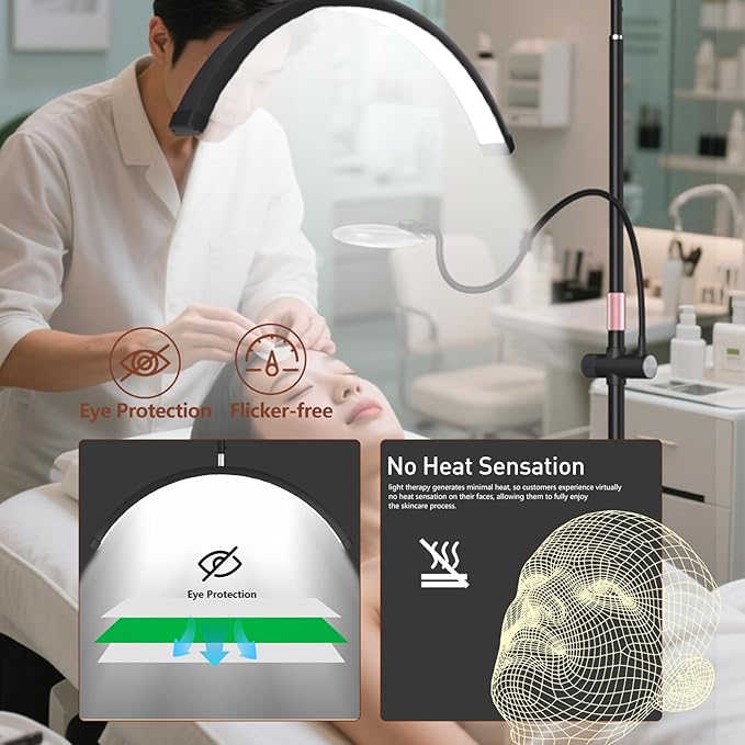 HITTI Half Moon Lash Light -Professional Eyelash Extensions LED Lamp with 5X & 10X Magnifier, Phone Holder & Remote for Esthetician, Nail Tech, Tattoo, Skincare, Salon SPA, Craft, Sewing - Black