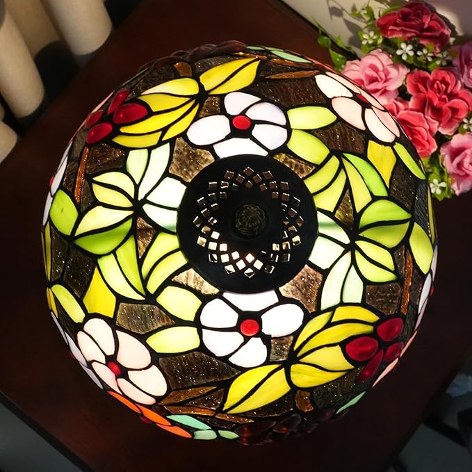 Tiffany Lamp Grape Stained Glass Table Lamp 12X12X18 Inches Grape Style Desk Reading Light Decor Beside Bedroom Living Room Home Festival Birthday Gift