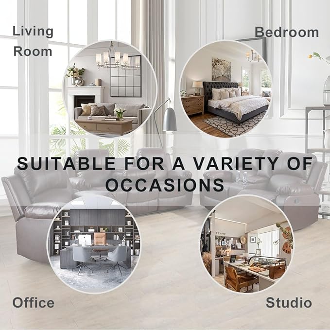3PCS Recliner Sofa Set Vegan Leather Reclining Couch Set Dekmxas Living Room Furniture Sets Manual Reclining Sofa Set with Cup Holders/Storage Console/Flip Down Table for Home/Office (Brown, 3PCS Set)