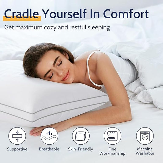 ROUMEA Pillows King Size Set of 4,Luxury Hotel Quality, Supportive with Soft Down Alternative for Back Stomach Sleepers in Bedroom, Machine Washable