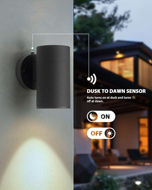 Ken & Ricky Dusk to Dawn Outdoor Lighting, Matte Black Outdoor Sconces Wall Lighting, Modern Porch Light with Tempered Glass Cover for Porch Garage Patio Doorway Entryway -1 Pack