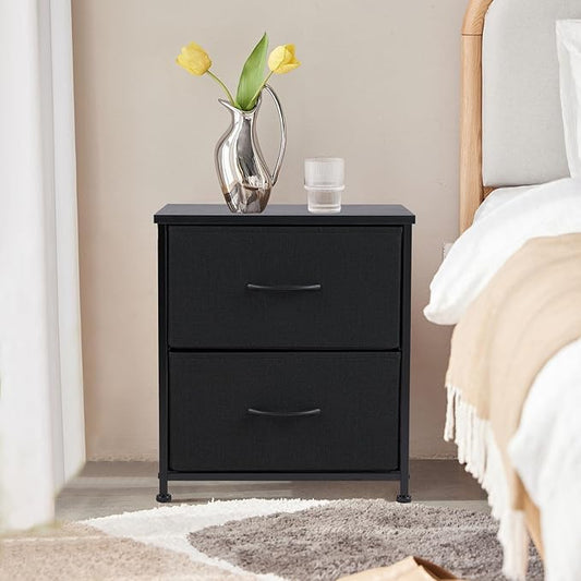 NEWBULIG Nightstand Small Dresser with 2 Fabric Drawers 25 Inch Tall Bedside Table Storage Furniture for Bedroom Closet Entryway College Dorm Black