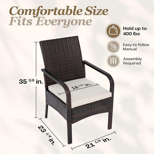 IDZO Lithe Upgraded Wicker Outdoor Dining Chairs Set of 4, 400 lbs Capacity, 2000 Hours UV Protection, Powder-Coated Steel Frame, Removable Seat Cushions, Weather-Resistant Patio Furniture Set