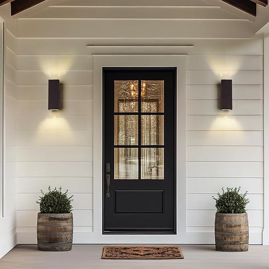 harriet Porch Lights Outdoor Modern - IP64 Waterproof Aluminum and Tempered Glass Cover, 13" Rectangular Up/Down Wall Sconce for Porch, Garage & Patio, Exterior Lighting, Black