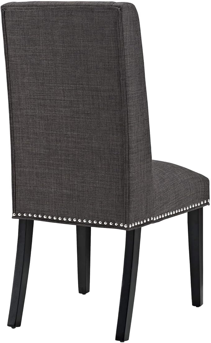 Modway Baron Modern Tall Back Wood Upholstered Fabric Parsons Four Kitchen and Dining Room Chairs with Nailhead Trim in Brown