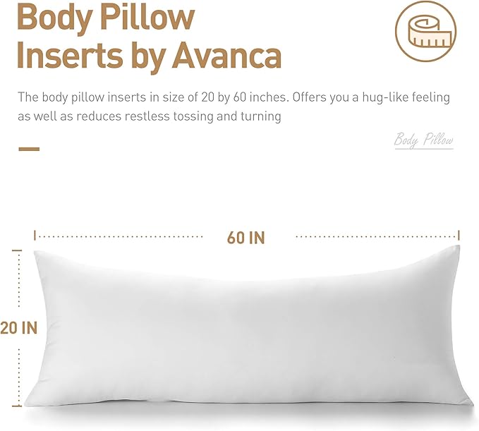 Acanva Fluffy Bed Sleeping Side Sleeper Body Pillow Insert, Long 20” x 60”, White