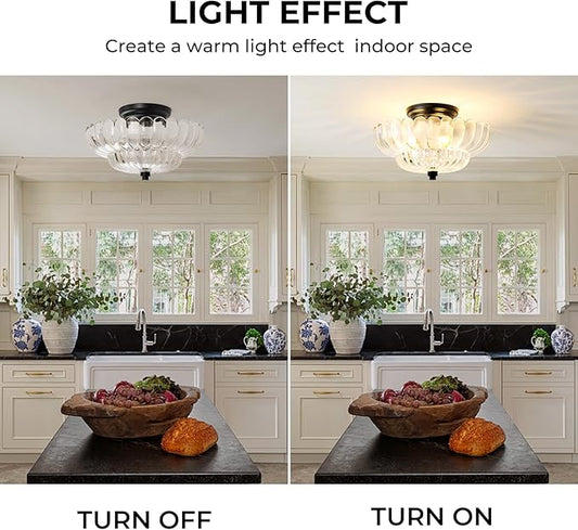 Semi Flush Mount Ceiling Light Fixture Vinatge Black Ceiling Lights Mid Century Modern Clear Glass Close to Ceiling Lighting Fixtures for Bedroom Hallway Foyer Bathroom Kitchen Laundry Room Nursery