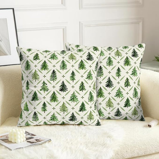 Christmas Tree Pillow Covers 20x20 Set of 2 Sage Green Xmas Farmhouse Print Outdoor Decorative Pillow Cases Winter Holiday Decorations Throw Cushion Case for Couch Sofa Bed