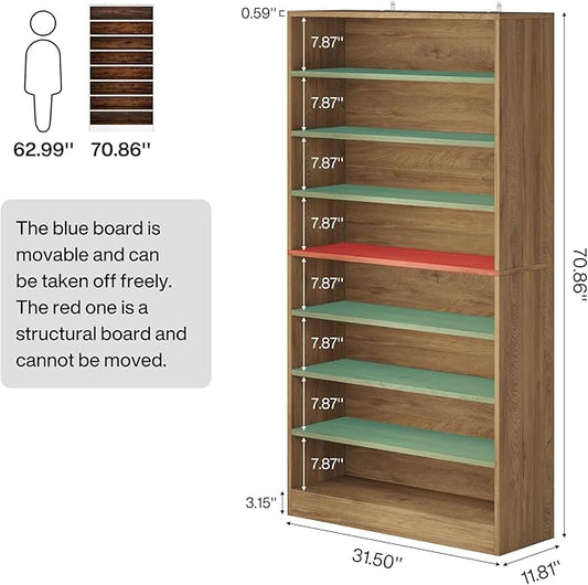 Tribesigns Tall Shoe Cabinet, 9 Tiers 40-45 Pairs Heavy Duty Wood Freestanding Shoe Storage Cabinet, 70.8'' Tall Shoe Cabinet with Open Storage for Entryway (2, Light Brown)