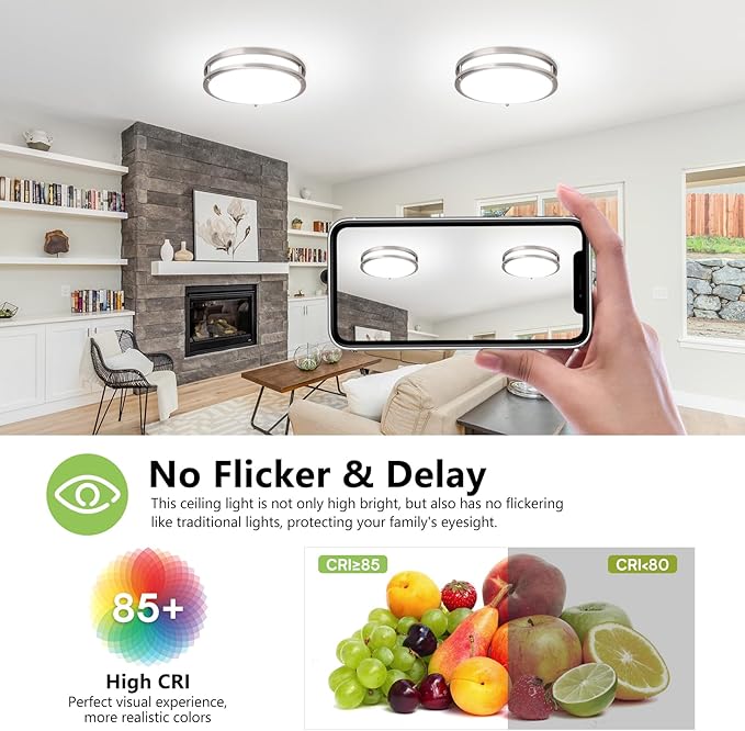 Flush Mount Ceiling Light - 2 Pack 36W 3000K/3500K/4000K/5000K/6000K Dimmable Led Ceiling Light Fixture for Kitchen Hallway Bedroom Bathroom (2, Brushed Nickel, 13 Inch)