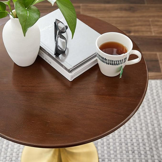 Modway Lippa Round 20" Wood Grain Mid-Century Modern Side Table, Gold Walnut