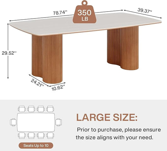 Tribesigns 78.7" Sintered Stone Dining Table for 8-10,Luxury Rectangular Kitchen Table with Solid Wood Legs, Mid-Century Dining Room Table for Living Room