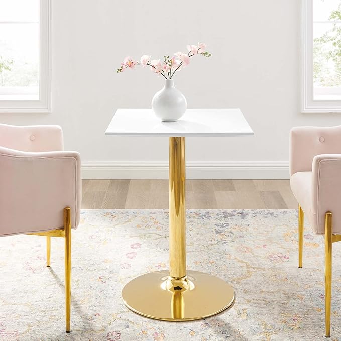 Modway Verne Modern Square 24" Dining Table in Gold White