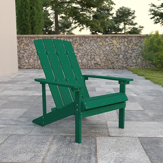 Flash Furniture Charlestown Commercial Grade Indoor/Outdoor Adirondack Chair, Weather Resistant Durable Poly Resin Deck and Patio Seating, Green