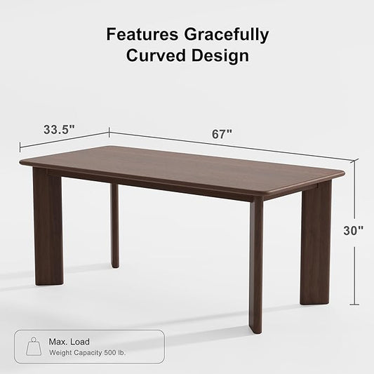 Casaphoria 67" Farmhouse Dining Table for 6,Wood Rectangular Living Room Table, Modern Kitchen Table with Sturdy Base & Thickened Tabletop, Easy to Assembly & Clean, Walnut