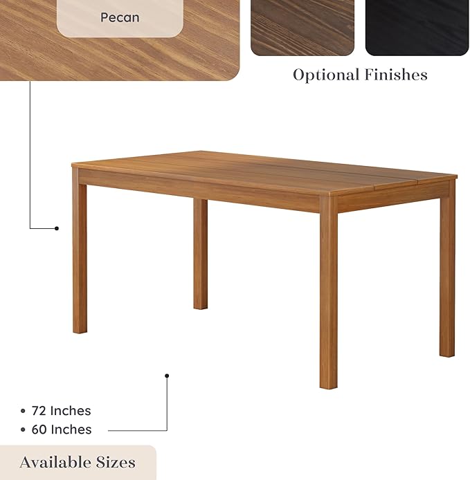 Grain & Grove Davie 60 Inch Rectangular Dining Table, Wooden Table for Kitchen/Dining Room, Home Office, Living Room Furniture, Pecan