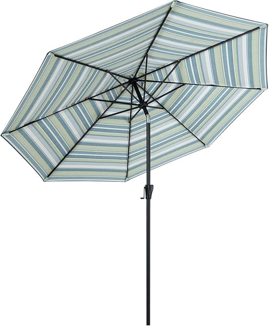 Tempera Striped Patio Umbrellas Outdoor Table Market Umbrellas with Crank & Pust Button Tilt|Auto-Tilt, 8 Steel Ribs, High Color-Fastness Canopy