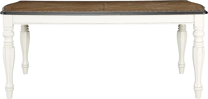 Roundhill Furniture Belleza French Country 74" Width Wood Dining Table, Table for 6, Antique White and Weathered Oak Finish