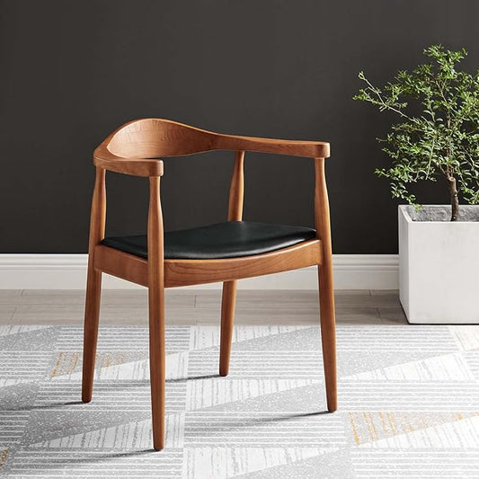 Modway Presidential Mid-Century Modern Faux Leather Upholstered Dining Armchair in Black