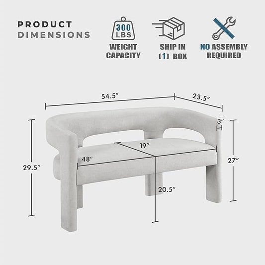 Lexicon 54.5 Inch Modern Curved Boucle Upholstered Dining Bench, Open Back Design, Soft Contemporary Accent Bench for Dining Room/Entryway, No Assembly Required, Light Grey