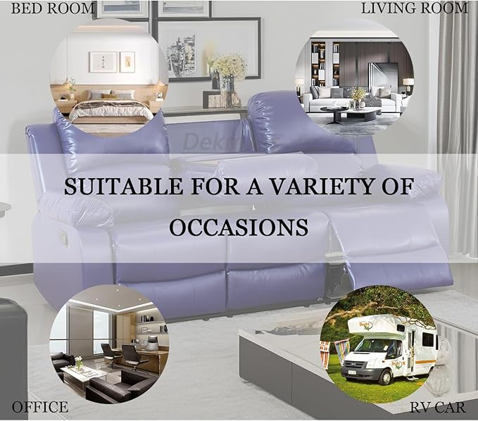 3 Seater Recliner Sofa Couch Manual Reclining Sofa Modern Leather Reclining Sofa Living Room Couch with Cup Holders & Drop Down Table for Living Room/Office/Rv Car (Purple Blue, 3 Seater Sofa)