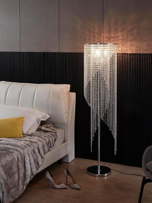 Crystal Floor Lamp, Elegant Rain Lamp, Modern Lava Lamp for Living Room, Bedroom, Girls Room, Silver Chrome
