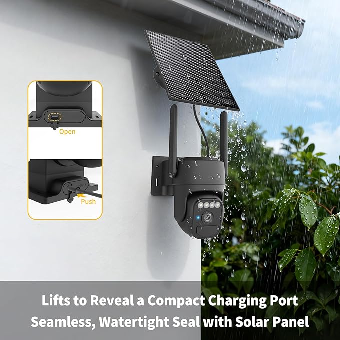 Solar Security Cameras Wireless Outdoor 2 Packs, Color Night Vision, SD/Cloud Storage, 2-Way Talk, 2.4GHz WiFi, IP65 Waterproof, 360° View