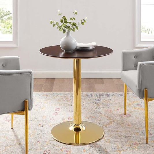 Modway Verne Round Wood Grain 28" Dining Table in Gold Cherry Walnut