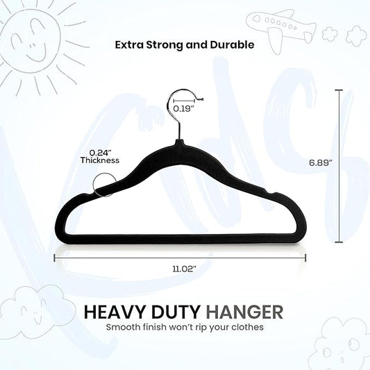 Utopia Home Kids Velvet Hangers 20 Pack – 11 Inch Non-Slip Baby Hangers for Baby and Toddlers, Durable Ultra-Slim Space-Saving Closet Organizers (Black)