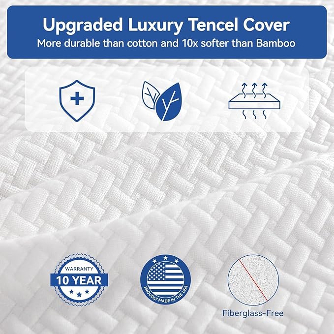 Extra Firm Mattress Twin Size 8 Inch with Tencel Cover, Premier Cooling Green Tea/Gel Memory Foam Mattresses in Box, Medium Firm to Extra Firm-Mattress for Back Pain, CertiPUR-US, in USA, 75'' x 38''