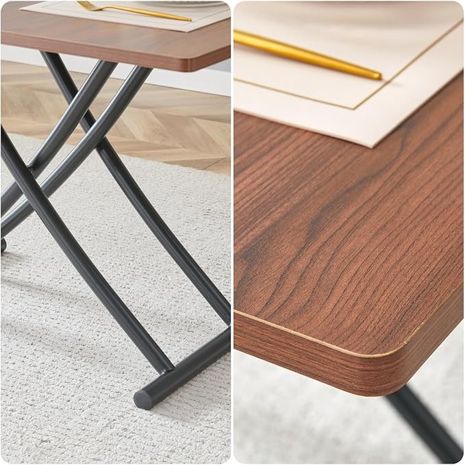 Coffee Table, Rectangle Dining Tables with Adjustable Height, Modern Multifunctional Lift Table with Wooden Surface for Living Room, Apartment, Office, Kitchen or Dining, Black Dark Walnut
