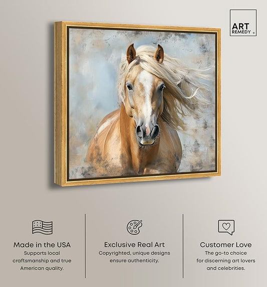 Art Remedy Rustic Rider Canvas Horse Wall Art, Gold Frame, 16" x 16"
