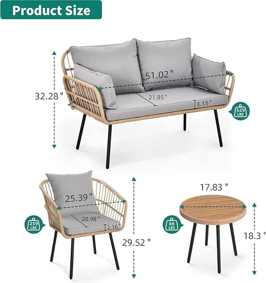 YITAHOME Sectional Sofa Couches for Living Room, 4 Seater Sectional Sofa Set with Thickness Cushions and Side Table - Grey