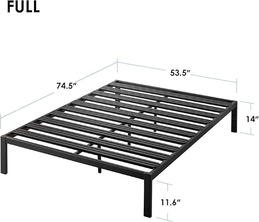 Mellow Rocky Base C 14" Platform Bed Heavy Duty Steel Black, w/ Patented Wide Steel Slats (No Box Spring Needed) - Full