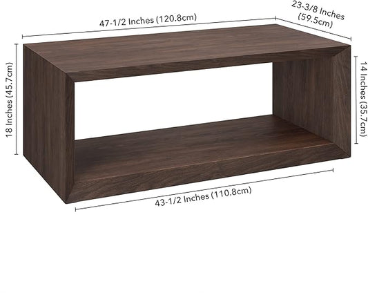Henn&Hart 48" Rectangular Wood Coffee Table with Open Storage Shelf for Living Room, Family Room, or Office, Warm Brown